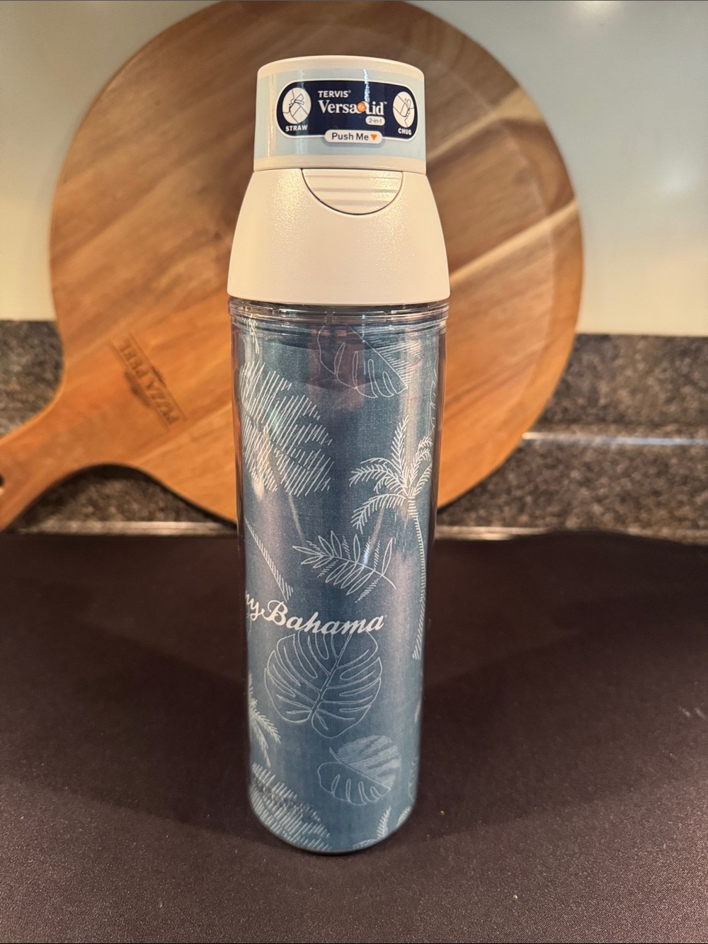 Tommy Bahama Navy Blue Palm Print Travel Tumbler